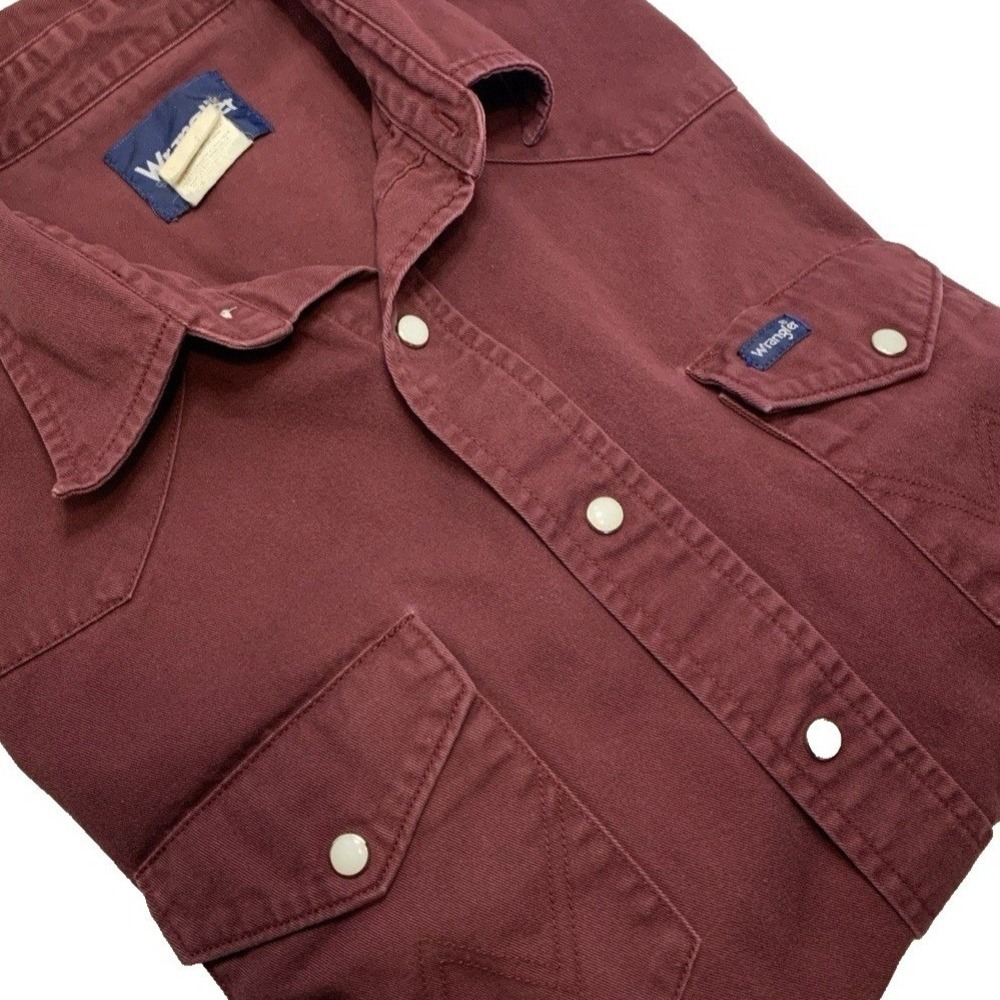 VTG Wrangler Men's M Burgundy Maroon Faded Heavy Cotton Denim Western Pearl Snap